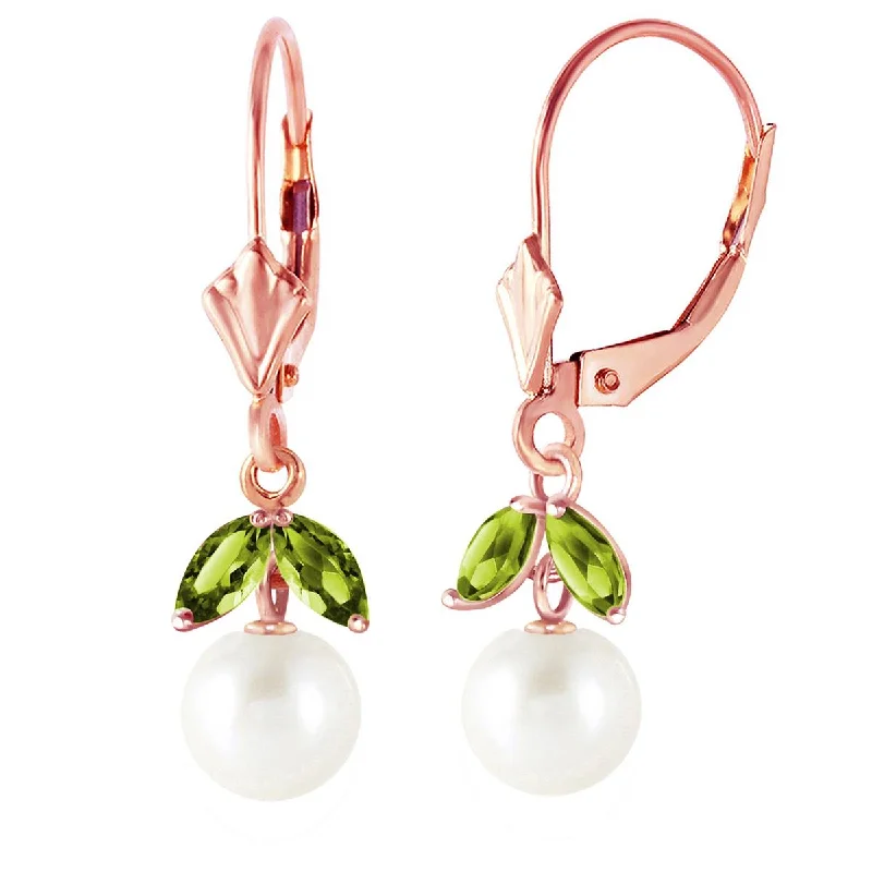 bold opal peak ridge earrings-4.4 Carat 14K Solid Rose Gold Vibrance Pearl Peridot Earrings