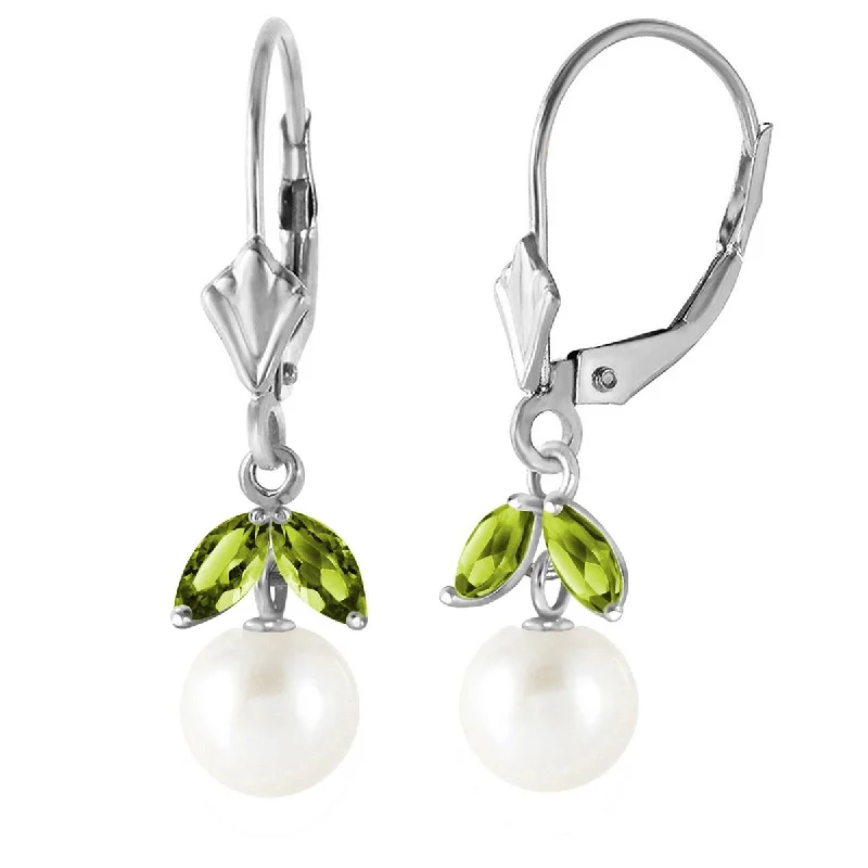 rustic topaz hoop earrings-4.4 Carat 14K Solid White Gold Call Of The Wild Pearl Peridot Earrings