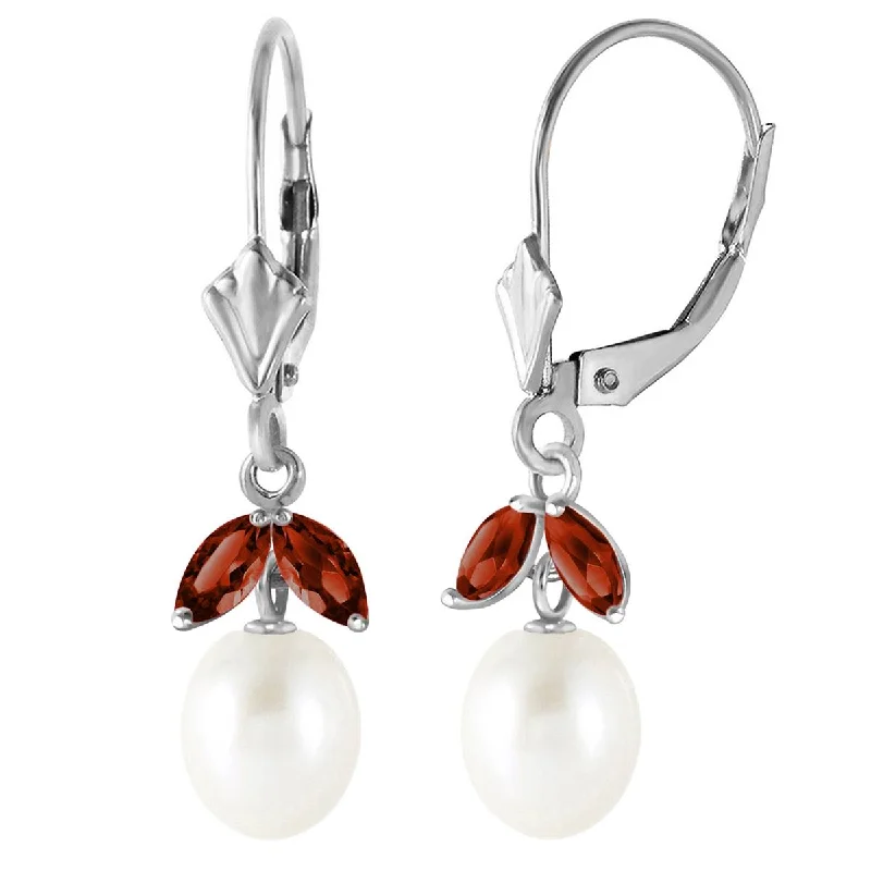 nature-themed twig ridge earrings-4.4 Carat 14K Solid White Gold Clean Slate Pearl Garnet Earrings