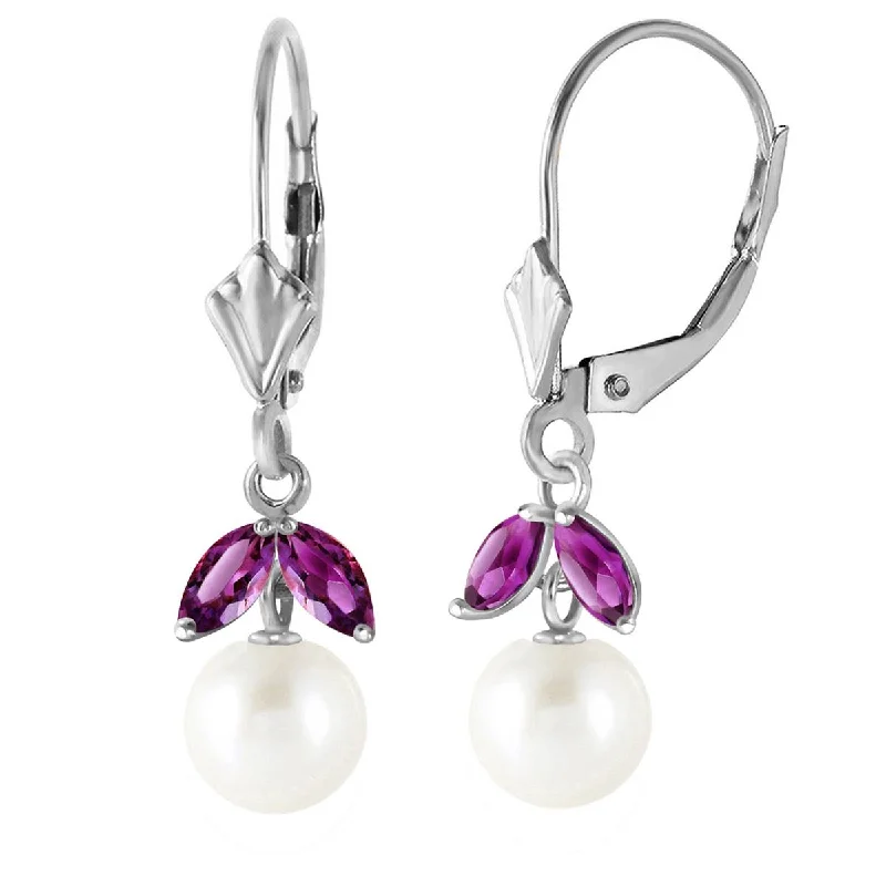 artisan-crafted rose earrings-4.4 Carat 14K Solid White Gold Found My Passion Pearl Amethyst Earrings