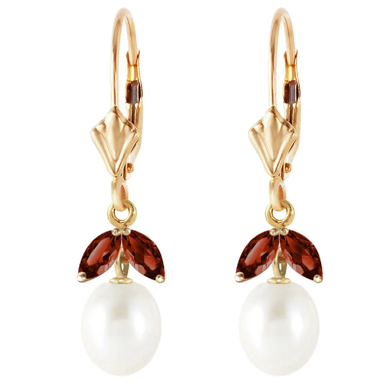 polished rose arc earrings-4.4 Carat 14K Solid Yellow Gold Seize The Day Garnet Pearl Earrings