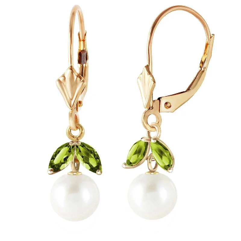 floral-inspired agate earrings-4.4 Carat 14K Solid Yellow Gold Wild Lotus Peridot Pearl Earrings