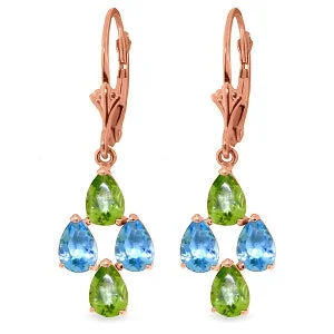 raw agate accent earrings-4.5 Carat 14K Solid Rose Gold Blue Topaz Peridot Spring Earrings