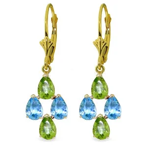 bohemian summit crest earrings-4.5 Carat 14K Solid Yellow Gold First Love Blue Topaz Peridot Earrings