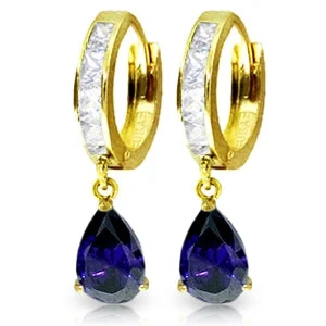 refined niobium drop earrings-4.55 Carat 14K Solid Yellow Gold Hoop Earrings White Topaz Sapphire