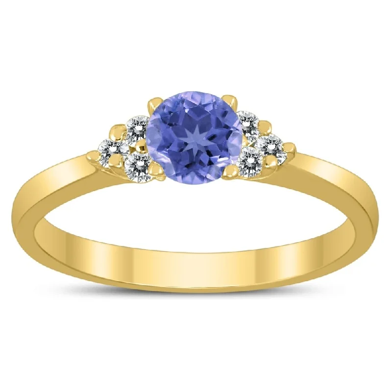 adjustable crest peak ring-4MM Tanzanite and Diamond Cynthia Ring in 10K Yellow Gold