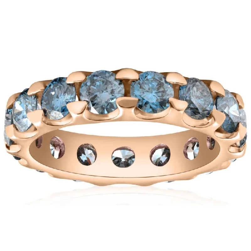 modern nebula diamond ring-5 Ct Blue Diamond Eternity Ring in White, Yellow, or Rose Gold Lab Grown