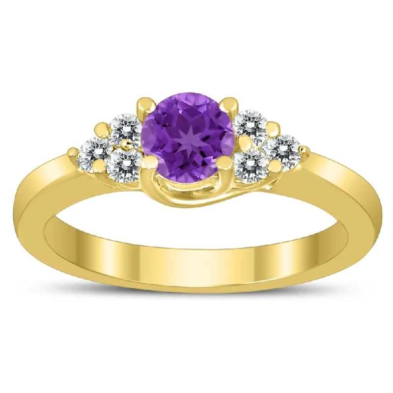 modern elevated band ring-5MM Amethyst and Diamond Cynthia Ring in 10K Yellow Gold