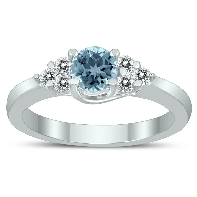 bold emerald inset ring-5MM Aquamarine and Diamond Cynthia Ring in 10K White Gold