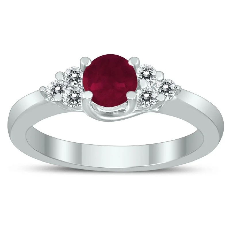 polished rose arc ring-5MM Ruby and Diamond Cynthia Ring in 10K White Gold