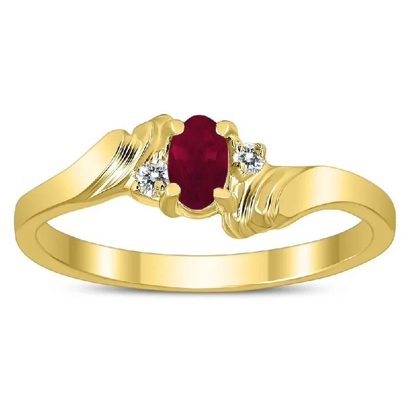 dainty twig design ring-5X3MM Ruby and Diamond Wave Ring in 10K Yellow Gold