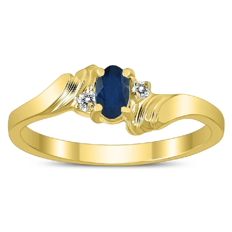 inscribed heritage ring-5X3MM Sapphire and Diamond Wave Ring in 10K Yellow Gold