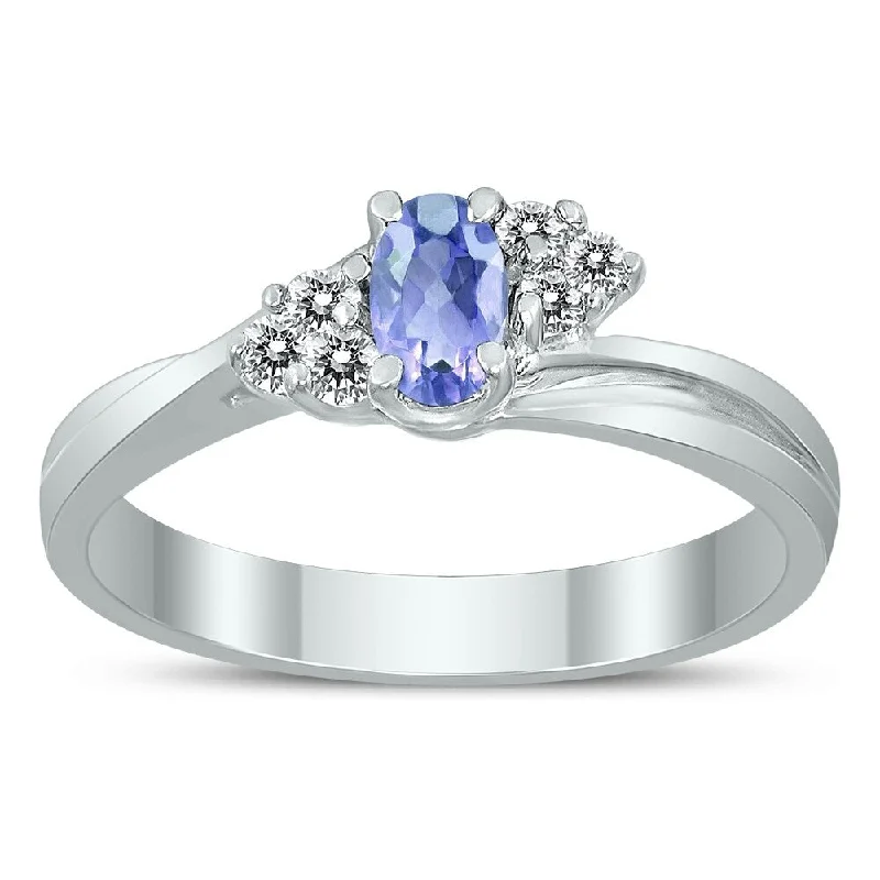 raw agate accent ring-5X3MM Tanzanite and Diamond Twist Ring in 10K White Gold