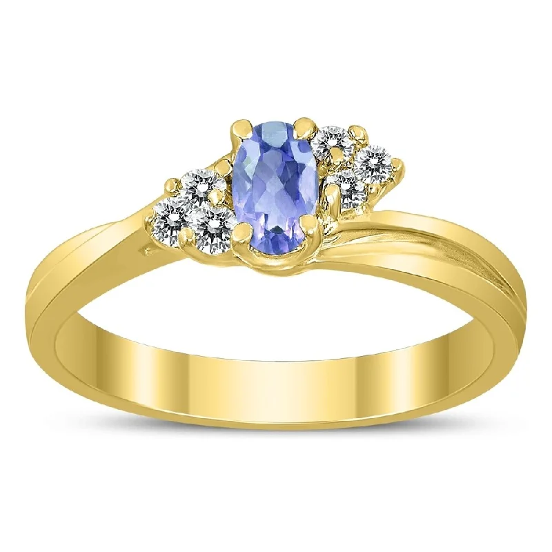 rustic sunstone inlay ring-5X3MM Tanzanite and Diamond Twist Ring in 10K Yellow Gold