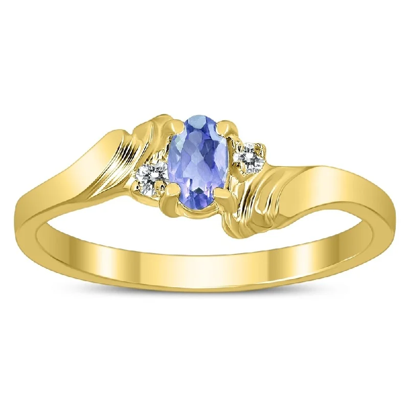 polished silver nebula ring-5X3MM Tanzanite and Diamond Wave Ring in 10K Yellow Gold