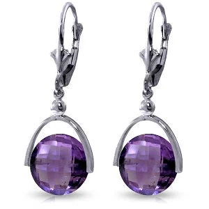 vintage-style turquoise earrings-6.5 Carat 14K Solid White Gold Leverback Earrings Checkerboard Cut Amethyst