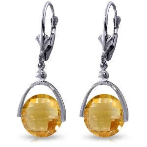 modern sleek nebula earrings-6.5 Carat 14K Solid White Gold Leverback Earrings Checkerboard Cut Citrine