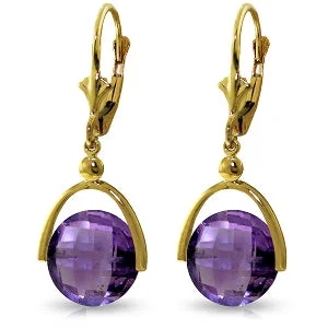 adjustable cedar ridge earrings-6.5 Carat 14K Solid Yellow Gold Leverback Earrings Checkerboard Cut Amethyst