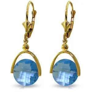 bold sapphire peak ridge earrings-6.5 Carat 14K Solid Yellow Gold Leverback Earrings Checkerboard Cut Blu