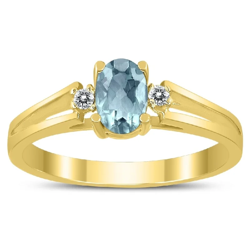 polished silver arc ring-6X4MM Aquamarine and Diamond Open Three Stone Ring in 10K Yellow Gold