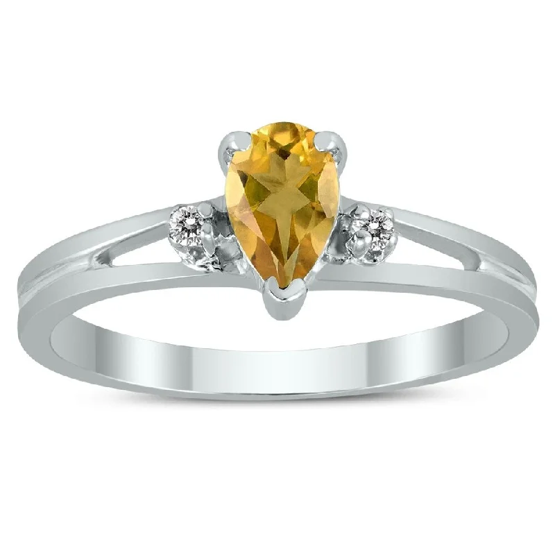 adjustable steel curve ring-6X4MM Citrine and Diamond Pear Shaped Open Three Stone Ring in 10K White Gold