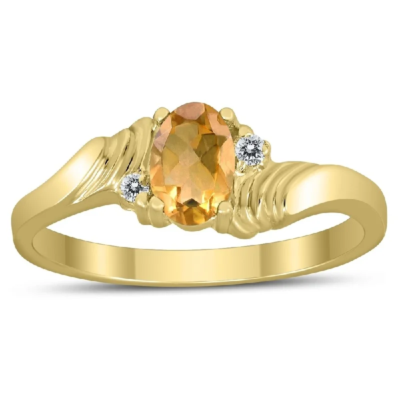 dainty twig design ring-6X4MM Citrine and Diamond Wave Ring in 10K Yellow Gold