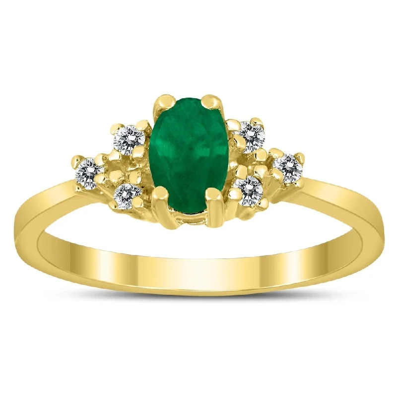 polished silver tier ring-6X4MM Emerald and Diamond Regal Ring in 10K Yellow Gold