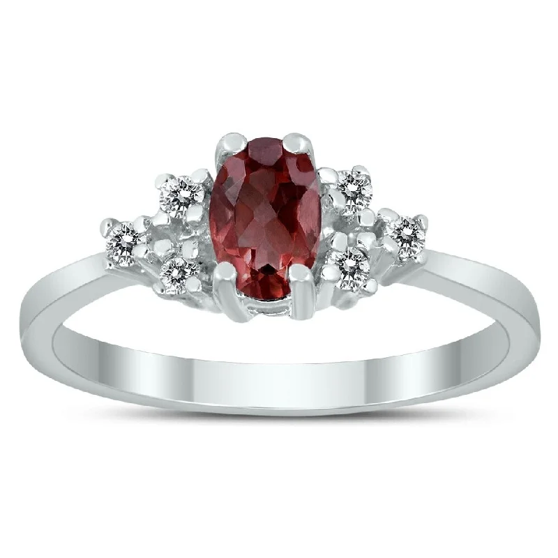 bohemian summit crest ring-6X4MM Garnet and Diamond Regal Ring in 10K White Gold