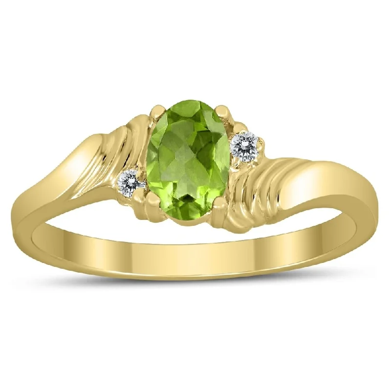 bold sunstone cluster ring-6X4MM Peridot and Diamond Wave Ring in 10K Yellow Gold