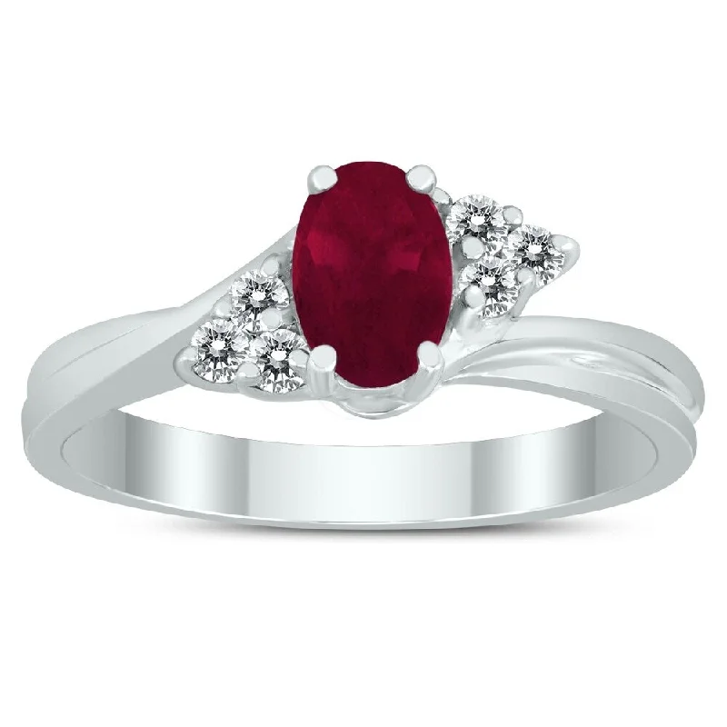 minimalist apex ridge ring-6X4MM Ruby and Diamond Twist Ring in 10K White Gold