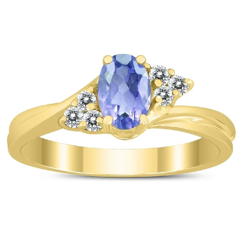 minimalist crest peak ring-6X4MM Tanzanite and Diamond Twist Ring in 10K Yellow Gold