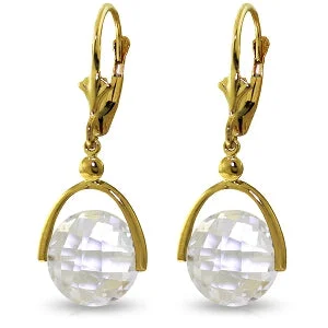 bold hexagonal opal earrings-7.5 Carat 14K Solid Yellow Gold Leverback Earrings Checkerboard Cut White Topaz