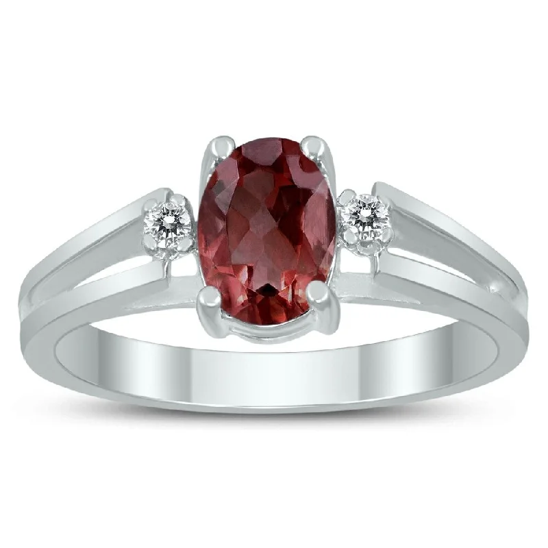 distressed rose eternity ring-7X5MM Garnet and Diamond Open Three Stone Ring in 10K White Gold