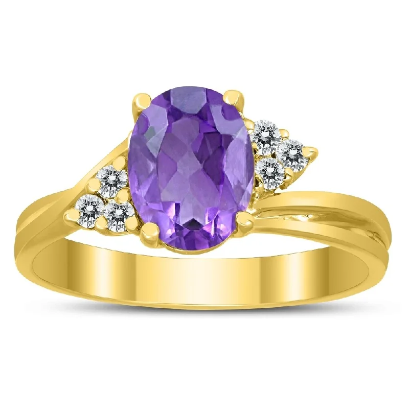 modern nebula diamond ring-8X6MM Amethyst and Diamond Twist Ring in 10K Yellow Gold