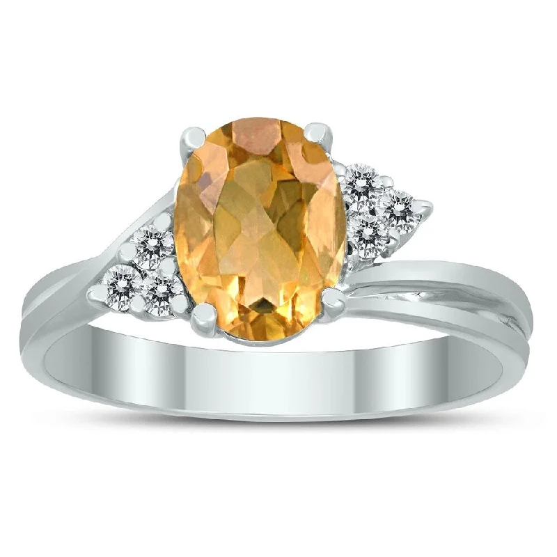 adjustable ridge peak ring-8X6MM Citrine and Diamond Twist Ring in 10K White Gold