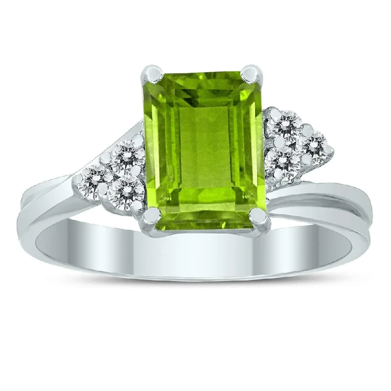 adjustable cedar crest ring-8X6MM Peridot and Diamond Twist Ring in 10K White Gold