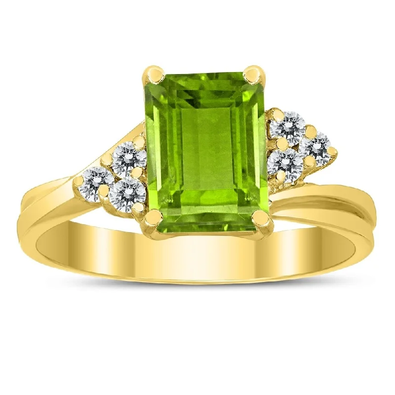 vintage-style emerald ring-8X6MM Peridot and Diamond Twist Ring in 10K Yellow Gold