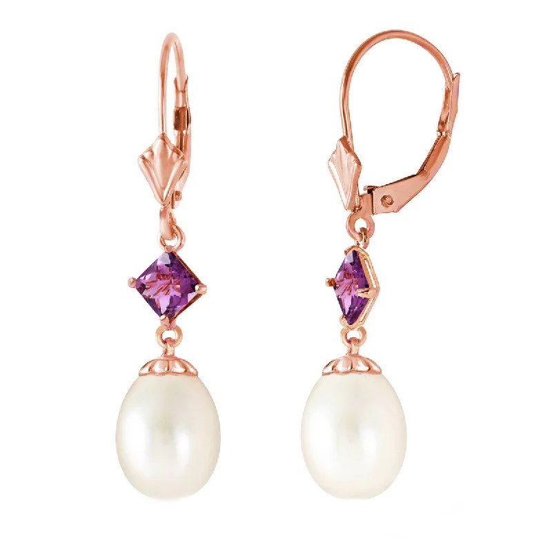 adjustable summit peak earrings-9.5 Carat 14K Solid Rose Gold Charisma Pearl Amethyst Earrings