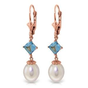 artisan-crafted gold earrings-9.5 Carat 14K Solid Rose Gold Charisma Pearl Blue Topaz Earrings