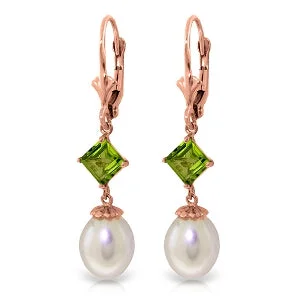 minimalist curve peak earrings-9.5 Carat 14K Solid Rose Gold Charisma Pearl Peridot Earrings