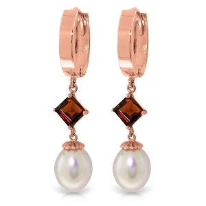 bold sapphire peak ridge earrings-9.5 Carat 14K Solid Rose Gold Hoop Earrings Natural Pearl Garnet