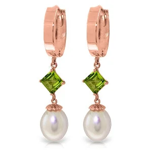 inscribed dynasty drop earrings-9.5 Carat 14K Solid Rose Gold Hoop Earrings Natural Pearl Peridot