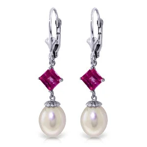 artisan-crafted rose earrings-9.5 Carat 14K Solid White Gold Contributions Pearl Pink Topaz Earrings