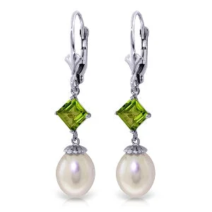 raw agate cluster earrings-9.5 Carat 14K Solid White Gold Endowed Pearl Peridot Earrings