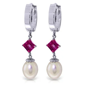 vivid moonstone dangle earrings-9.5 Carat 14K Solid White Gold Hoop Earrings Natural Pearl Pink Topaz