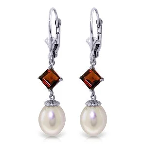 bohemian apex peak earrings-9.5 Carat 14K Solid White Gold Time Catcher Pearl Garnet Earrings