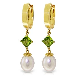 bold sapphire peak ridge earrings-9.5 Carat 14K Solid Yellow Gold Hoop Earrings Natural Pearl Peridot