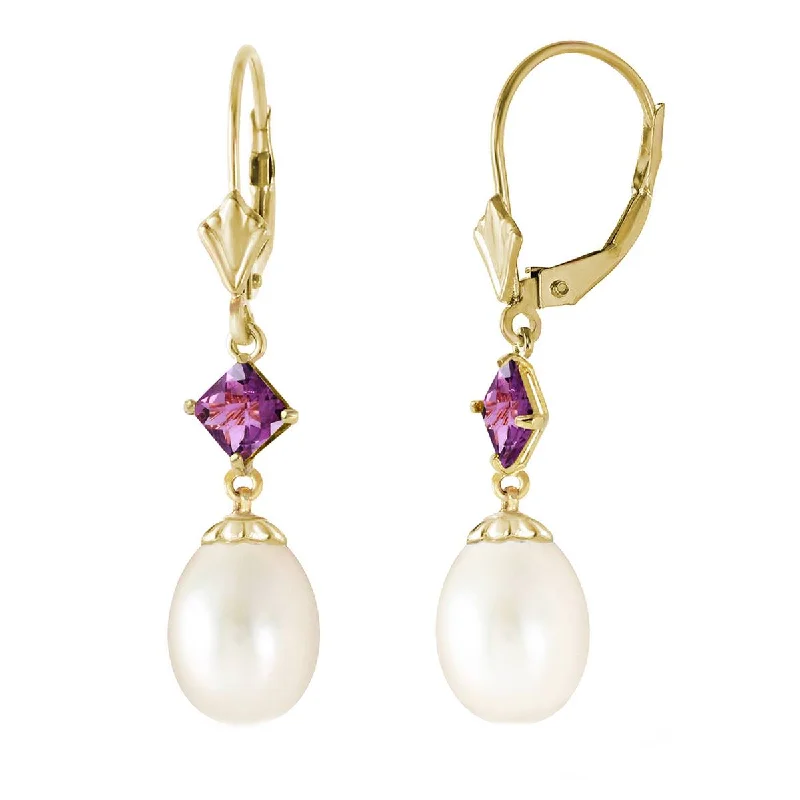 polished copper arc earrings-9.5 Carat 14K Solid Yellow Gold Neutra Amethyst Pearl Earrings