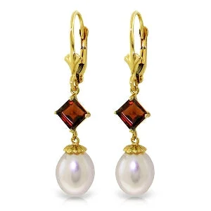 vintage-style aventurine earrings-9.5 Carat 14K Solid Yellow Gold Winter Tale Garnet Pearl Earrings