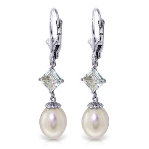 bold topaz peak ridge earrings-9.5 Carat 14K Whte Gold Bound By Memories Pearl Aquamarine Earrings